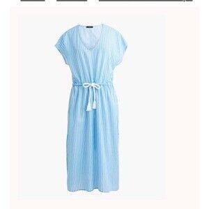 J. Crew Cover-up Dress Rope Tie L Large Blue White Stripe Midi 100% Cotton BM905